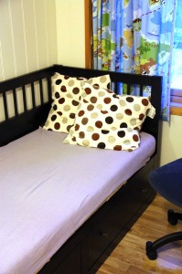 20110212_gjesteseng Daybed up, with mattress and new pillows (they were on sale)